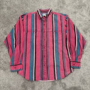 Vtg Wrangler Brushpopper Shirt Mens Medium Pink Teal Stripe Western Rodeo 90s